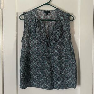 J. Crew Silk Margo Medallion Ruffle V-Neck Tank Top Blouse Size 6
